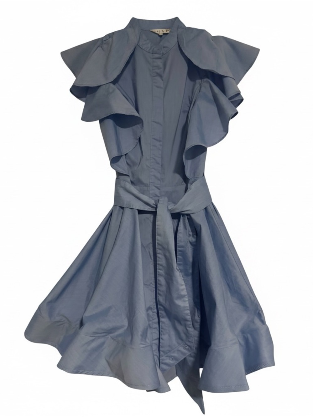 Ruffle Sleeve Tie-Waist Mini Dress in Slate Blue
